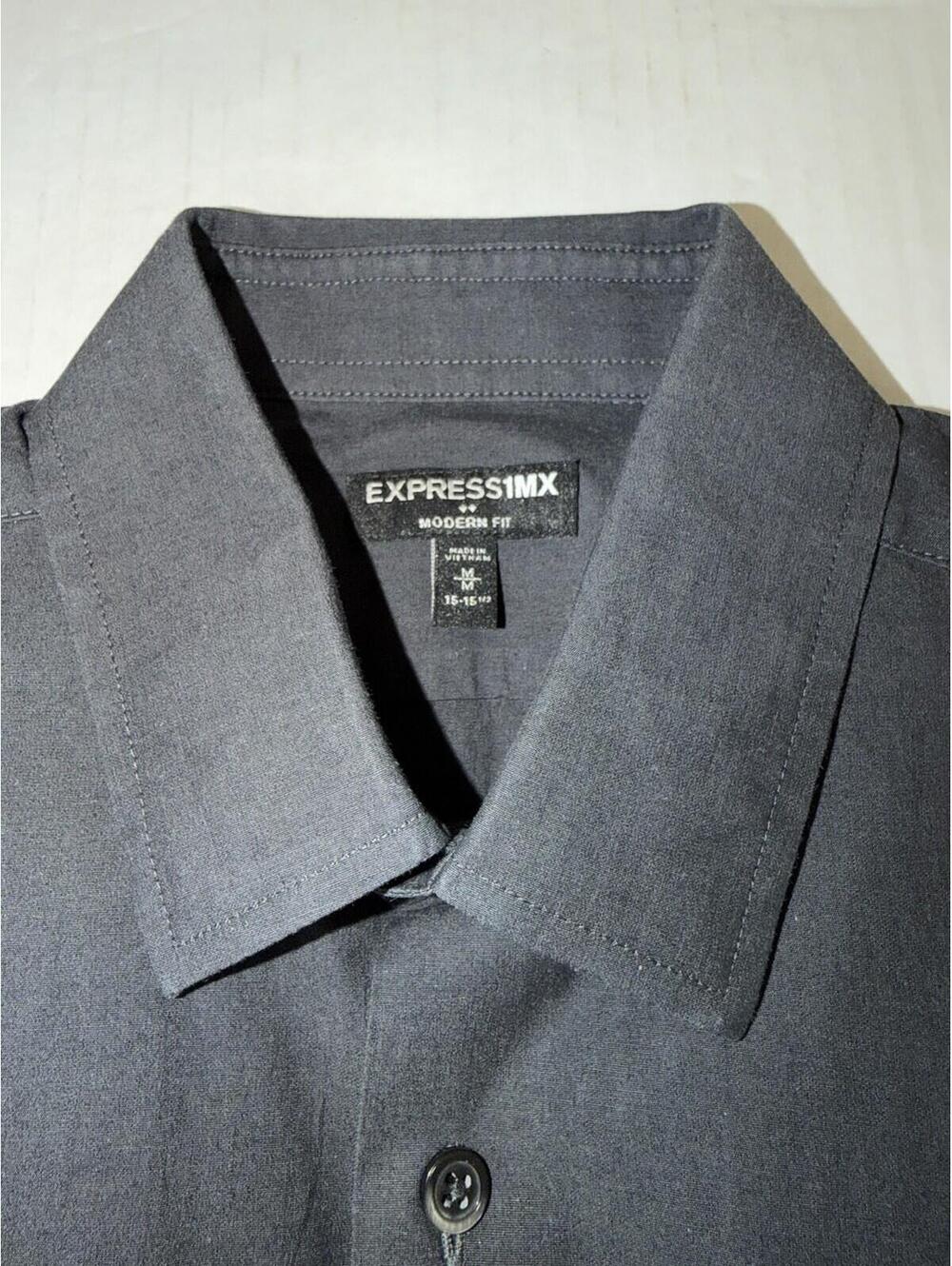 Size Medium Men’s  Express 1MX Mens Slim Dress Shirt  Black Gray Long Sleeve